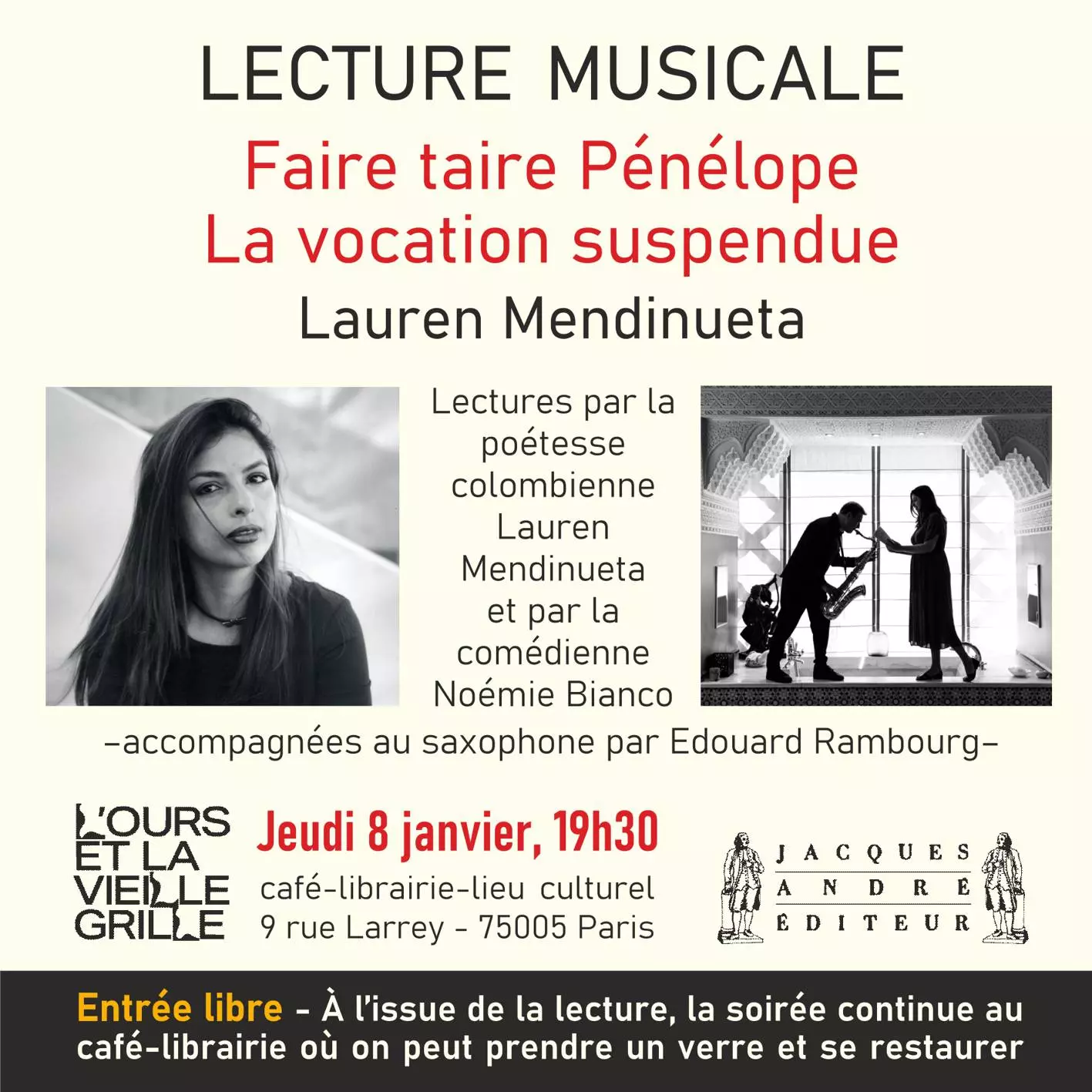 Lauren Mendinueta - Lecture Musicale - Paris 08-01-2026 - INSTAGRAM